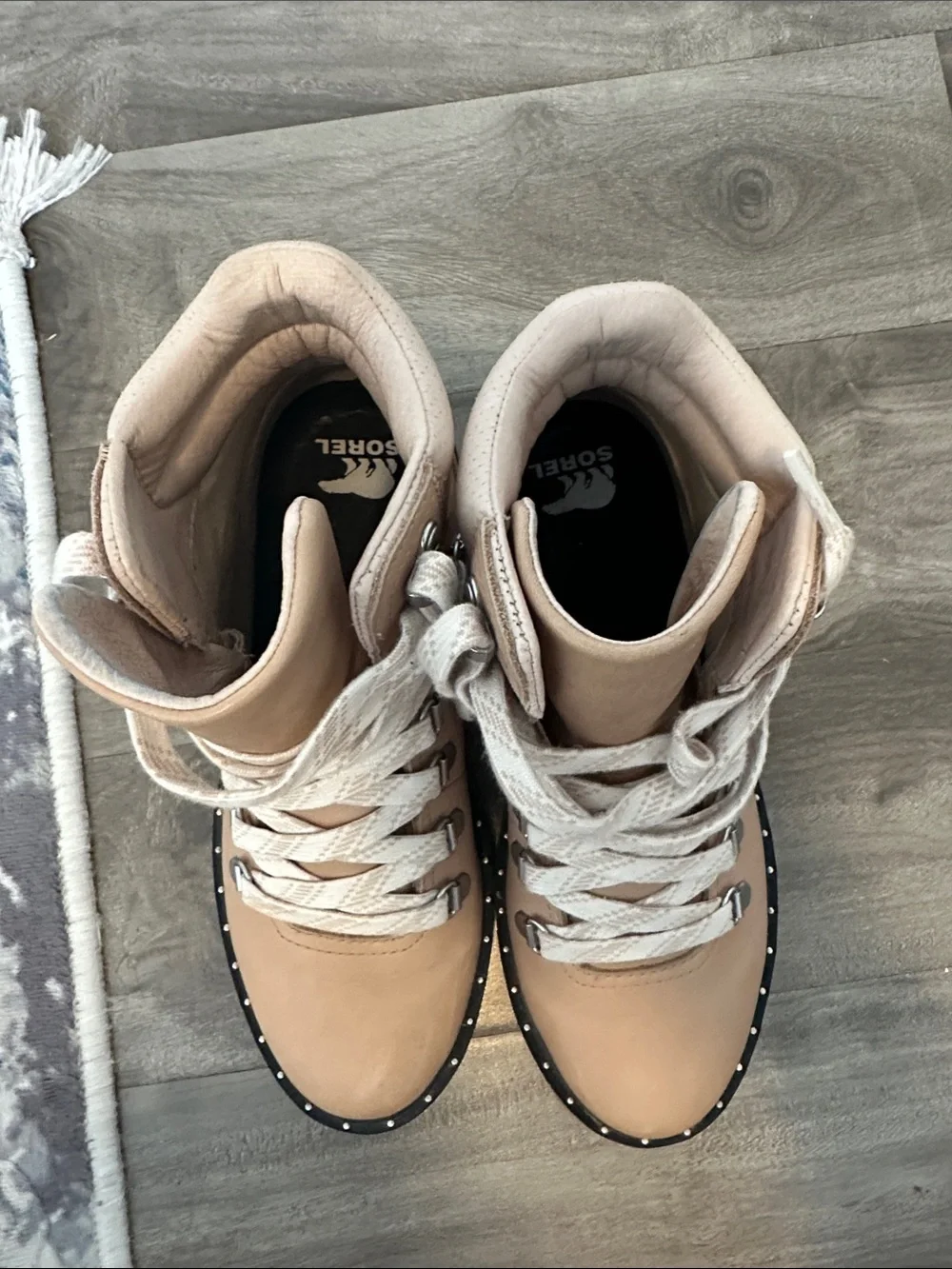Sorel Beige Lace-Up Studded Trim Boots - Picture 1 of 7